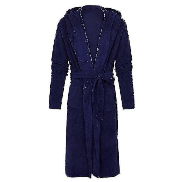 Miesten kylpytakit, hotellin, kodin ja kylpylän froteekylpytakki, fleecekylpytakki, pehmeä pitkä hupullinen kylpytakki Navy blue M