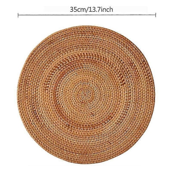 2 Pakke Håndvevde Rattan Brikker, Runde Kurv Bordmatter, Naturlige Vevde Brikker For Spisebord