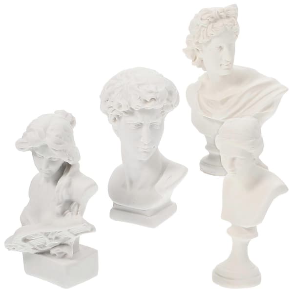 4 stk. greske statuer, mini greske bystestatuer, dekorative greske hodestatuer