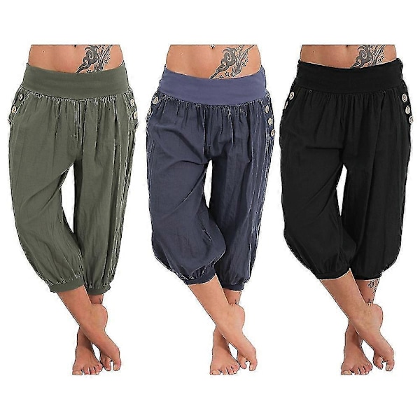 Yoga Byxor Dam Sidofickor Harem Bloomers Capri Byxor Underdelar Snabbtorkande Fukttransporterande Lättvikt Hippie Boho Ljusblå Tangerine Puder Vit White 4XL