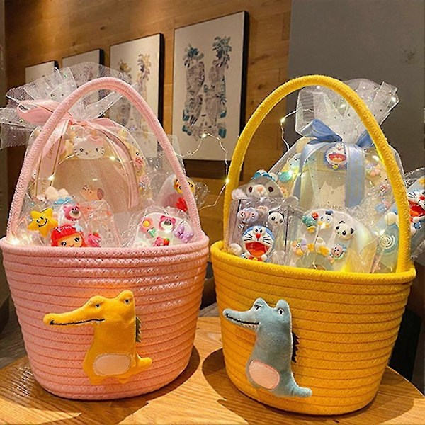 Tecknad Förvaringskorg Presentkorg Bomullsrep Vävda Korg Handhållen Presentkorg Kawaii Alligator P
