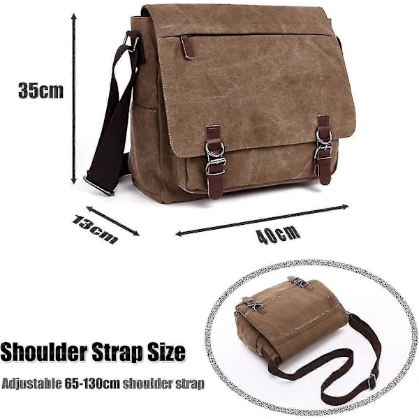 Axelväska för män, Canvasväska, Crossbody-väska, 16 tum (kaffe)