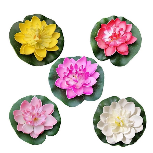 5 ST 10CM Simulation Flytande Näckros EVA Lotusblomma Damm Fisk Tank Dekor Ornament (Vit + Röd + Gul + Rosa + Ljusrosa)