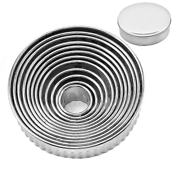 12 stk. Fluted Cookie Biscuit Cutter Sæt Rustfrit Stål Cirkel Kageforme Til Donut Kager Fondant