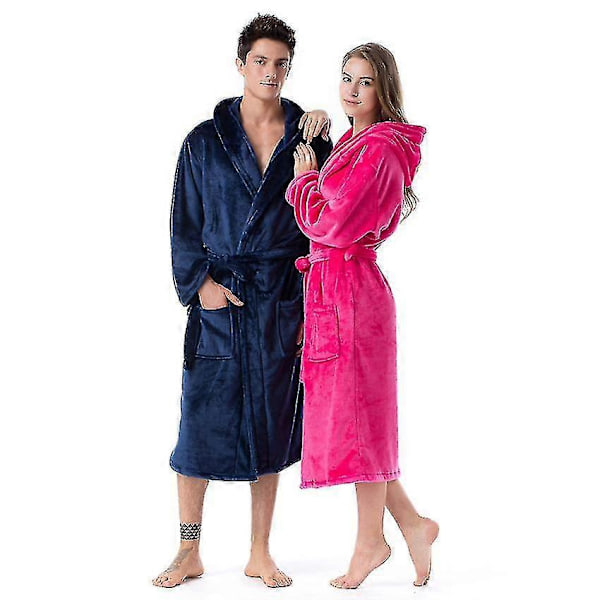 Numb Badrockar för Kvinnor, Resort Hotell Hem Spa Terry Badrock Fleece Badrock Plysch Lång Badrock med Huva rose red 2XL