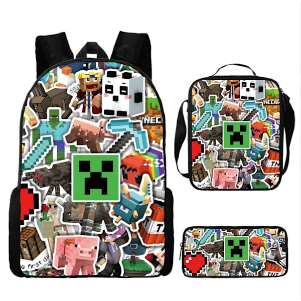 3 kpl/setti MINECRAFT 3D-tulostetut lasten reput Tyttöjen poikien reput Lasten koululaukut Sarjakuva-aiheinen lastentarhareppu Dark Khaki 16 Inches
