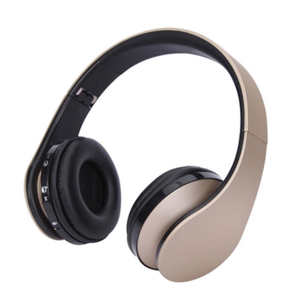 Trådlösa Bluetooth-hörlurar, Over Ear-headset med mikrofon, hopfällbara och lätta, MP3-läge och FM-radio för mobiltelefoner, bärbara datorer och TV Gold