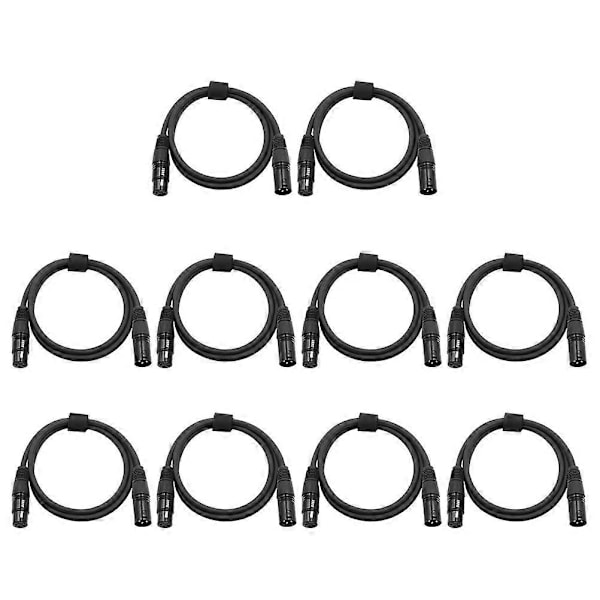 10 stk. 1M 3-Pin Signal DMX Kabel Scenebelysning Signalkabel LED Par Lys Moving Head Lys DJ Udstyr (Sort)