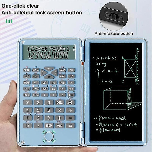 Videnskabelige lommeregnere, 12-cifret LCD-display med sletbar skrivetablet, foldbar til hjemmeskole