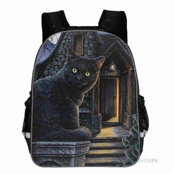 Ny svart katt ryggsäck Djur Gotisk månfas Casual skolväskor Småbarn Pojkar Flickor Tonåring Clear 13 inch