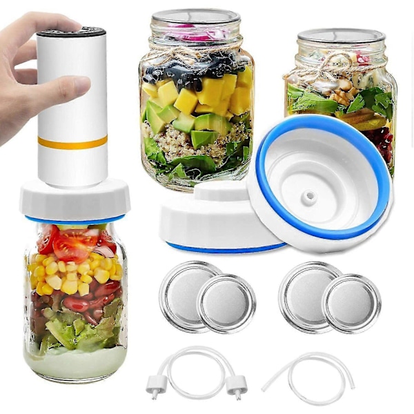 Elektrisk Vakuumforsegler-sett for Mason Jar, Håndholdt Matvakuumforsegler og Tilbehørsslangesett for Mat S