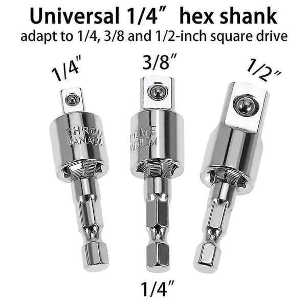 3-pakning Slagfast Socket Adapter 360-graders Universalledd Svivel Socket Sett, Socket Til Drill Adapter