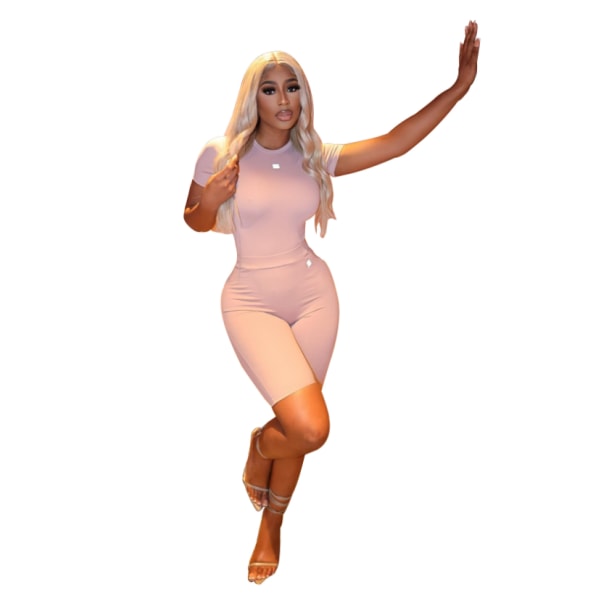 Sommer tights yoga bukser sett ensfarget tettsittende yogaklær todelt sett pink L