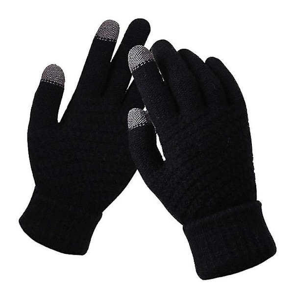 Dam Vinter Touch Screen Handskar Tjocka Varma Stickade Stretchhandskar Imitationsull Full Finger Utomhus Skidhandskar Black