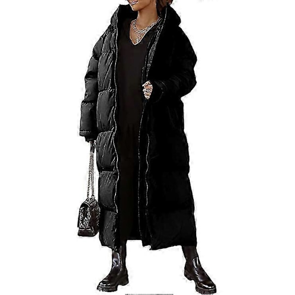 Naisten pitkä tikattu takki, hupullinen pitkähihainen puffer-takki s202412121443 Black XL