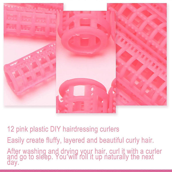 12 stk. Rosa Plast DIY Hårstyling Ruller Krøllspenner
