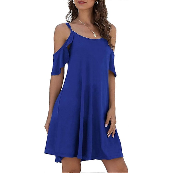Kesämekot Naisten Kesäinen Rento Mekko Avoselkäiset Röyhelöhihaiset Mekot Taskulla Blue XXL