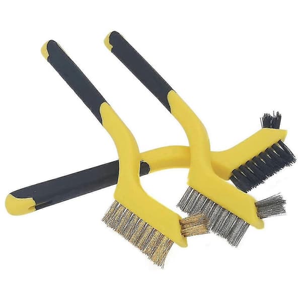 3 stk. stålbørstesett nylon/messing/rustfritt stål bust med buet håndtaksgrep for rust, smuss og P
