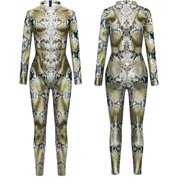 Kvinnors Halloween Snake Costume Cosplay Bodysuit 3d Skinny Stretch Costume COLOR 3 L