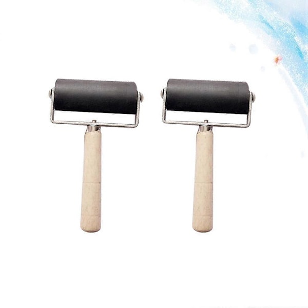 2 st 6 cm Färgstämplingsrulle Gummi Brayer Tryckeri Hantverksprojekt Verktyg (Svart)
