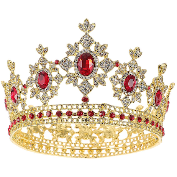 1 stk Bryllupsfeiring Krone Europeisk Amerikansk Bryllupshodeplagg Rund Form Brudekrone Legering Rhinestone Innlagt Krone for Kvinner (Gull Rød)
