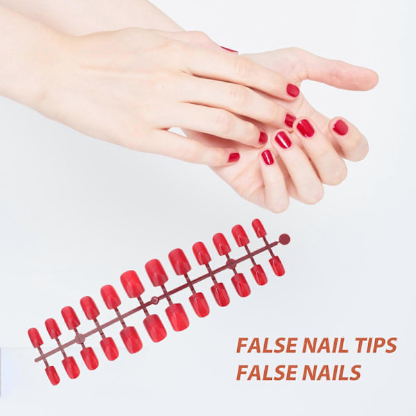 120 st Röda Falska Nagelspetsar Full Täckning Ren Färg Korta Lösnaglar Nagelkonst för DIY