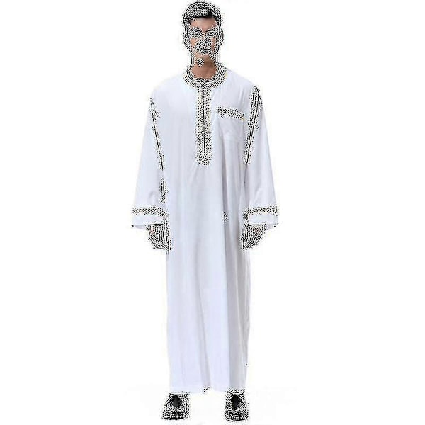 Herr Mu Saudi Robe Kaftan Dubai Tunika Lång Topp Blus Thobe Kläder white 3XL