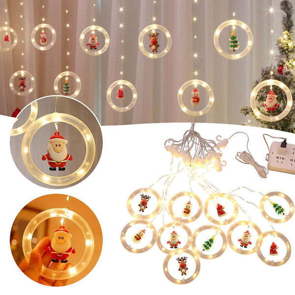 Härlig julljusslinga med 10 ringar USB kontakt julfönster dekorativa ljus för vardagsrummet Christmas Tree