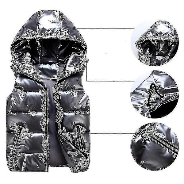 Unisex Glänsande Vadderad Väst med Huva Ståkrage för Män och Kvinnor Red XS