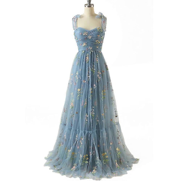 Kjoler til Kvinder Hjemkomst Kjoler Pufærme Blomsterbroderi Tyl Formelle Kjoler Blue 2 L