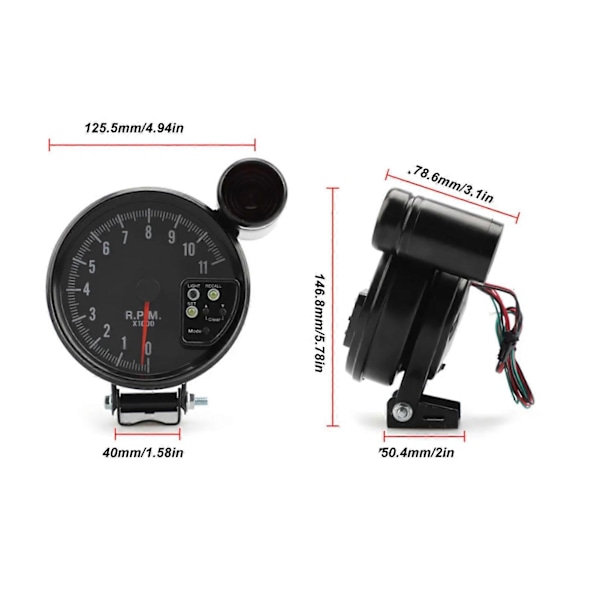 12V 5in Bilvarvräknare med LED Växlingslampa 7 Färgers Display 11 RPM för 4 6 8 Cylindriga Fordon