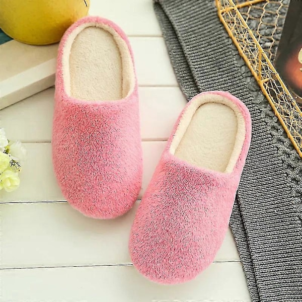 Gradient vinter inomhus damtofflor hus plysch mjuka varma bomullstofflor halkfria golvskor hem herr fluffiga tofflor sovrum C-pink 40-41
