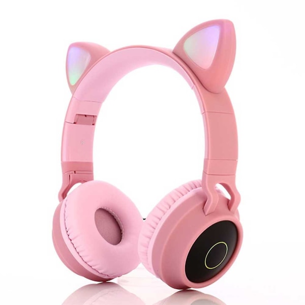 Trådlösa Bluetooth Hörlurar för Barn, Bluetooth Trådlösa/trådbundna Hörlurar med Kattöron, LED-belysta Trådlösa Over-Ear Hörlurar för Barn med Mikrofon Pink