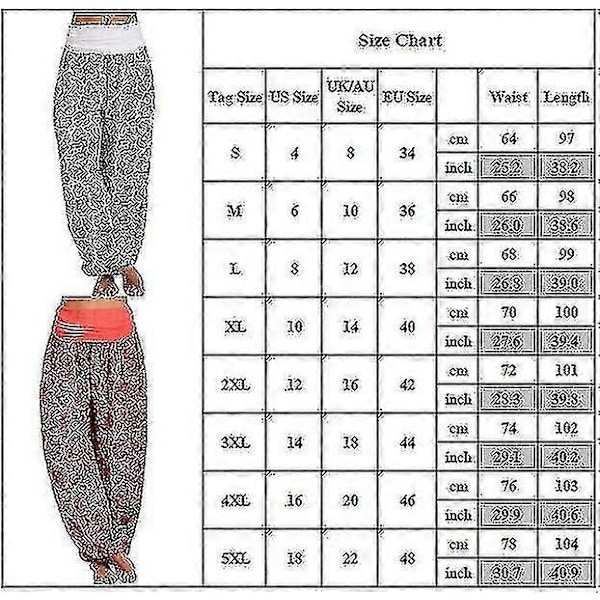 Bohemiska Haremsbyxor för Kvinnor med Paiey-tryck, Gypsy Ali Baba Yoga Palazzo, Lösa Hippiebyxor, Bloomers med Smockresår i Midjan Red 4XL