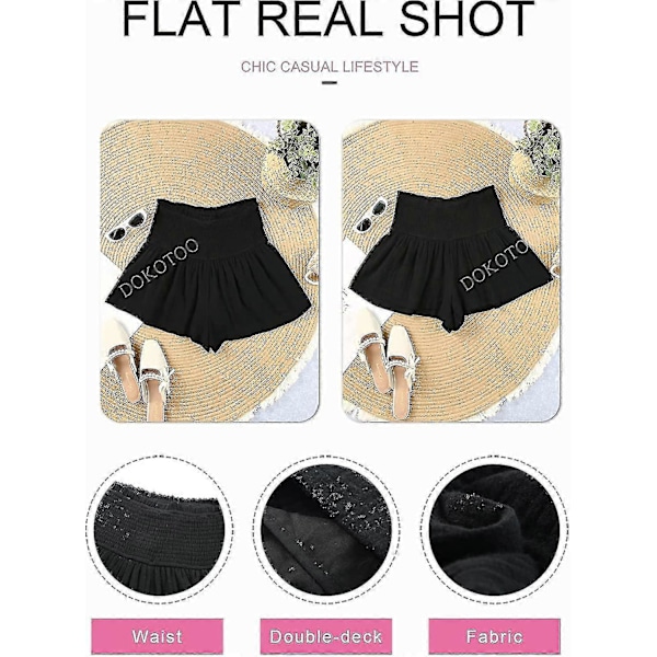 Damshorts Bomull Hög Elastisk Midja Plisserade Volang Söta Shorts Strand Flödande Vardagsshorts S-xl Black Medium
