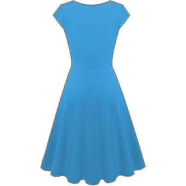 Elegant ensfarget kortarmet V-hals aften cocktail ballkjole sommerkjole for kvinner Light Blue XXXXL