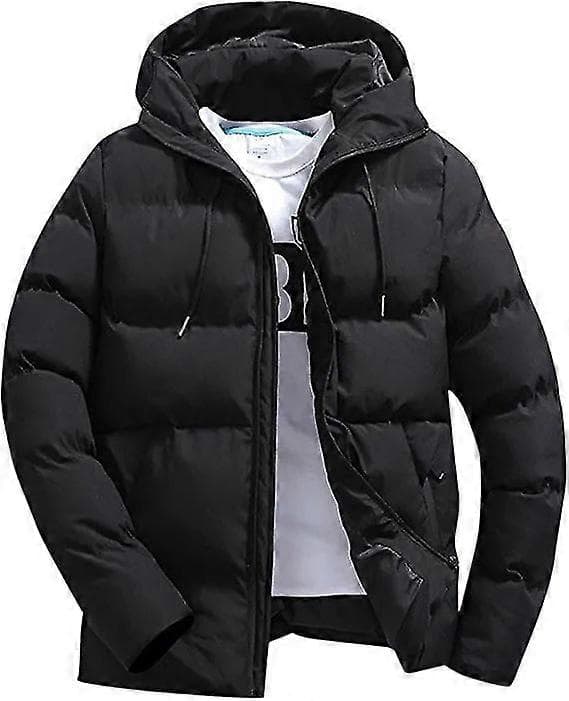Herre Vinter Solid Glidelås Hette Løs Frakk Jakke Dunjakke Navy S