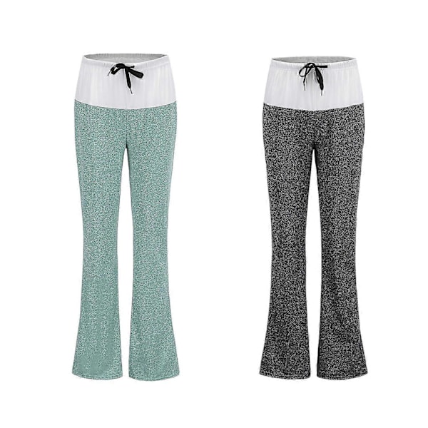 2 stk. Damebukser Ensfarvede Snore Wide Leg Bukser Plus Size Lange Bukser Pyjamas Xxl, Græsgrøn &