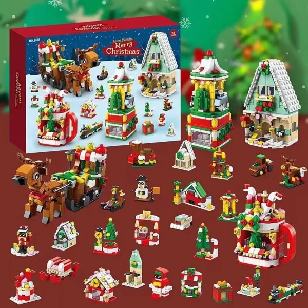 2023 Julserie Byggklossar Presentförpackning för Barn 24 Dagar Jul Adventskalender DIY Nötknäppare Jultomte Klossar Modell style 8