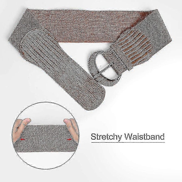Elastisk bredt midjebelte for kvinner, dame elastisk belte med krokspenne