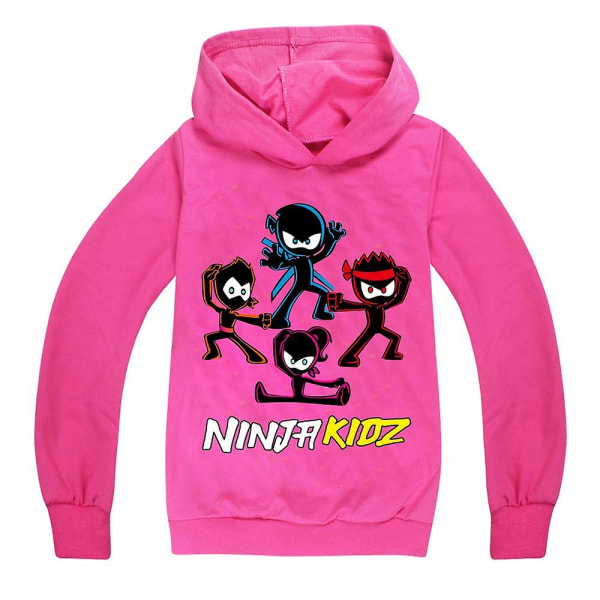 Ninja Kidz Printed Hoodie Långärmad Hooded Sweatshirt Pullover Rose red 11-12Years