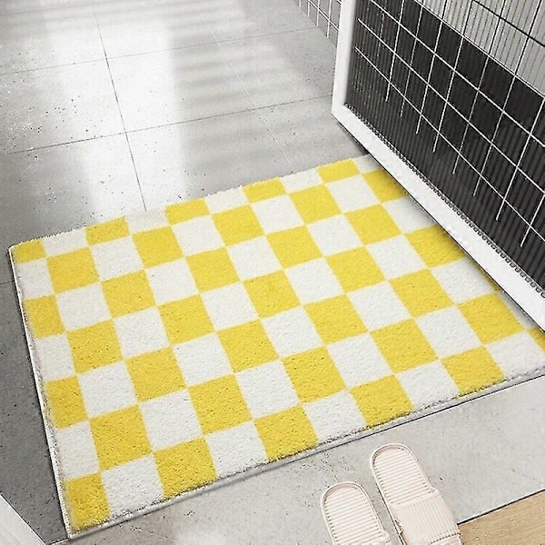 Skakternet Badeværelsesmåtte Tyk Skridsikker Bademåtte Absorberende Entré Dørmåtte til Soveværelse Tæppe Boligindretning Gulvmåtter Blue Bath Mat 40X60CM