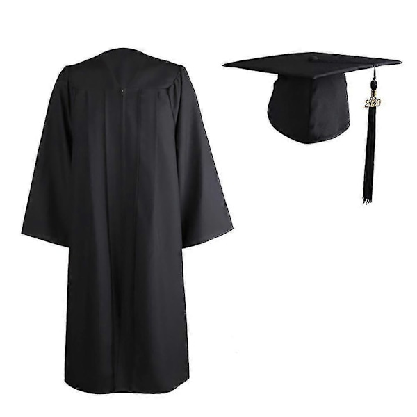 2022 Voksen Lynlås Lukning Universitet Akademisk Dimissionskåbe Robe Mortarboard Hue Black XL
