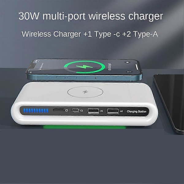 4-i-1 USB Typ C Hub 15W Trådlös Laddning -port Qc3.0 Snabbladdning LED-indikator För Et