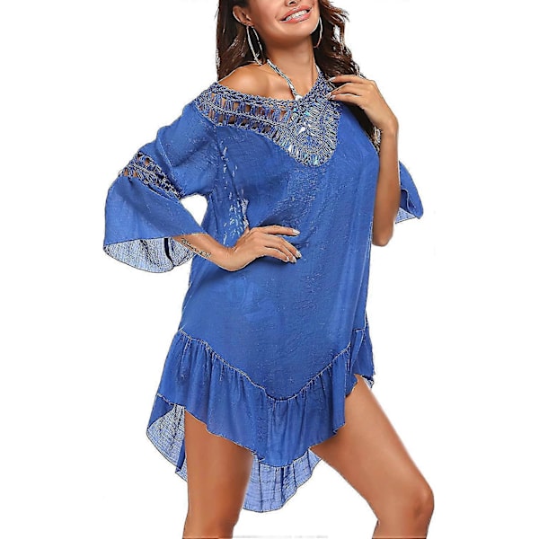 Badedragt Cover Up Dame Badedragt Kjole Plus Size Sexet Bikini Strand Tunika Top Sommer A snorkeL Blue S