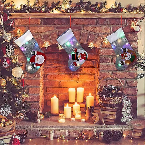 3 stk. LED Juleophæng Strømper Julestrømper Jul