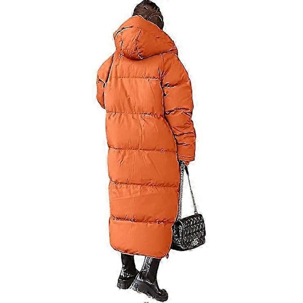 Naisten pitkä tikattu takki, hupullinen pitkähihainen puffer-takki s202412121443 Orange XL
