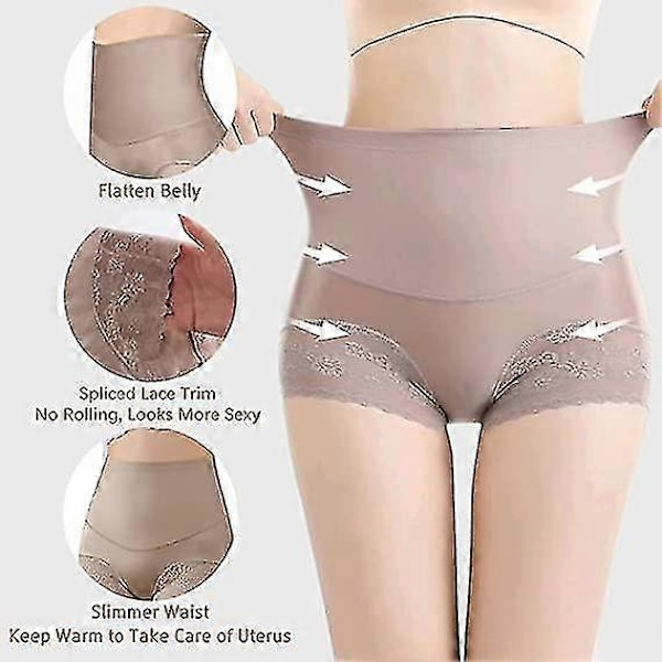 Højtaljede Formende Trusser med Mavekontrol til Kvinder, Sømløse Formende Undertruser med Blonde Shapewear Black L