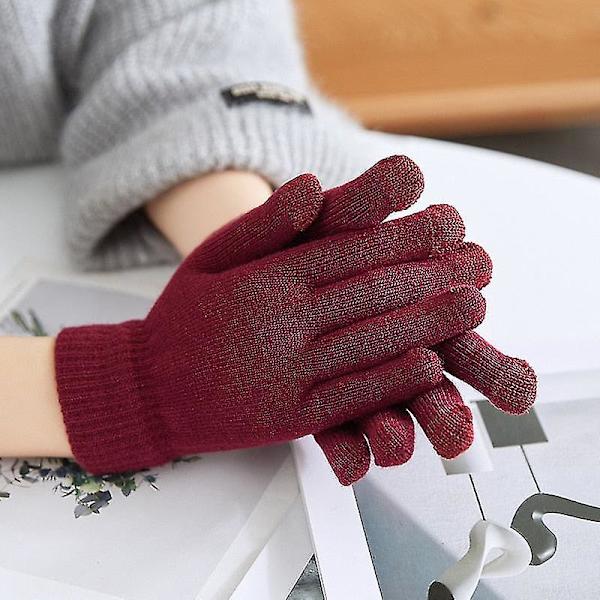 Cashmere strikkede vinterhansker for kvinner Cashmere strikkede varme tykke hansker for kvinner høst og vinter med berøringsskjerm for ski Dark red