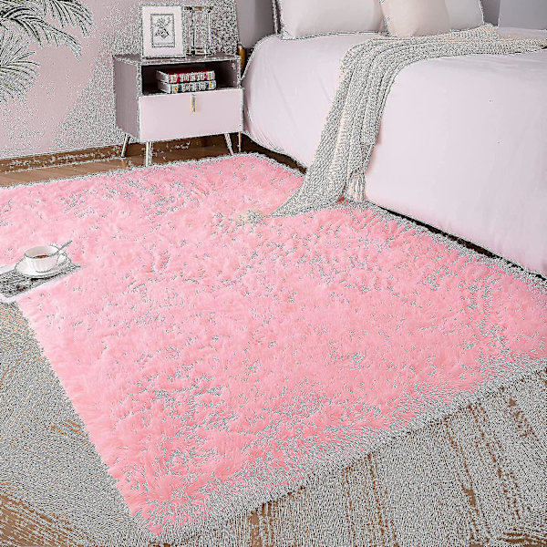 Knfe Mjuka fluffiga mattor för sovrum barnrum Plysch Shaggy Nursery Matta Pälsig kastmatta för pojkar Gi-4 * 5,2 fot-rosa
